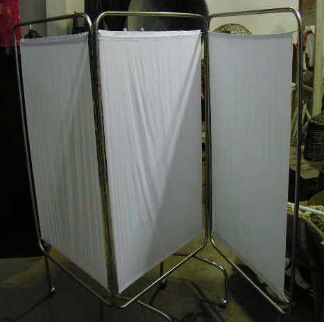 SCREEN, 3 Panel Stainless Steel Frame w White / Grey Fabric